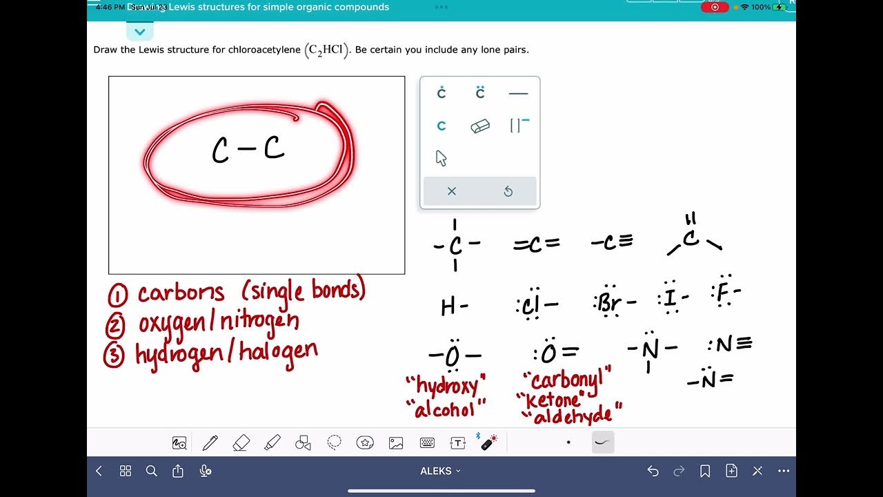 ALEKS: Drawing Lewis structures for simple organic compounds - YouTube