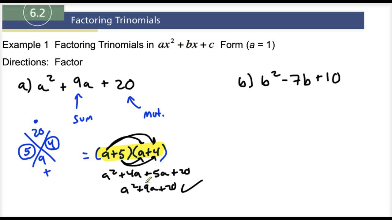 6.2 Example 1 Factoring Trinomials in ax^2 + bx + c Form - YouTube