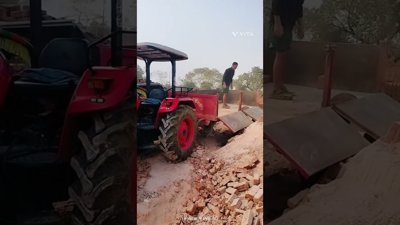 bricks loading of mahindra tractor trolly loading 