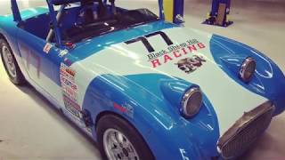 Around the block in a 1960 Bugeye Sprite vintage race car