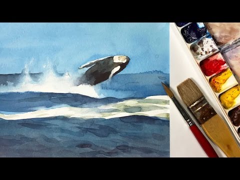 Watercolor Painting demonstration of a Whale in the Sea - Watercolor Painting demonstration of a Whale in the Sea