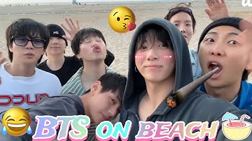 BTS on beach 🏖️/ BTS beach Mastiii 😂hindi dubbing @cutebtsdub7 