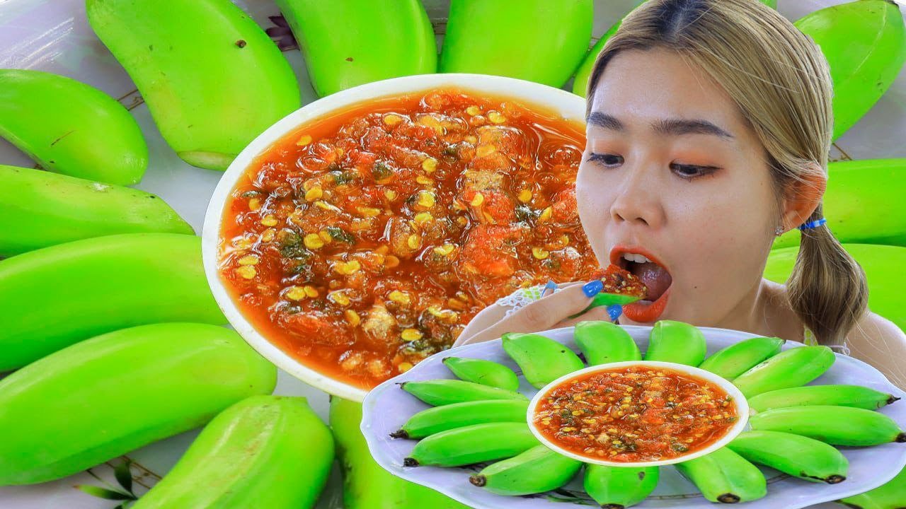 Amazing Green Fruit Video! Eating Green Banana With Super Spicy Chili