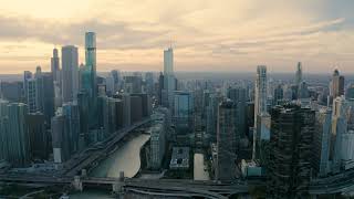 Chicago skyline at sunset