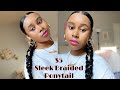 $5 SLEEK BRAIDED PONYTAIL ON NATURAL HAIR | My First Time 😱