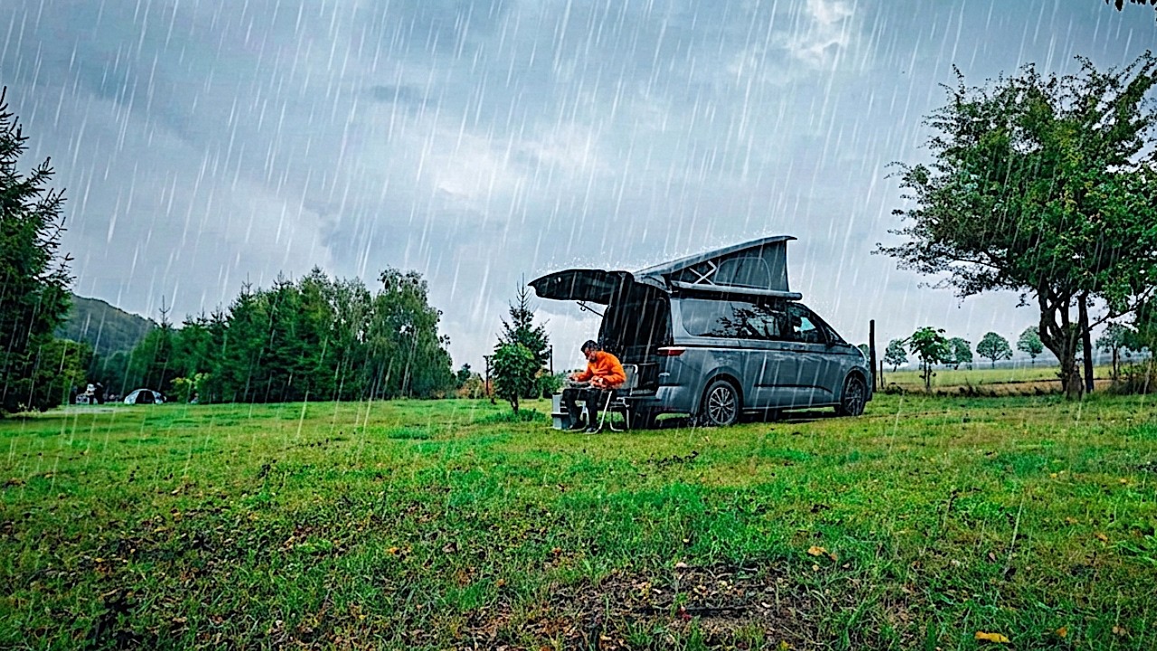 ALONE in the RAIN | Most Relaxing Solo Van Camping | No Talking