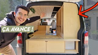 29. Un MEUBLE HAUT pas si facile à fabriquer dans mon fourgon aménagé - Van VW T5 #vanlife 🚐🥳😎