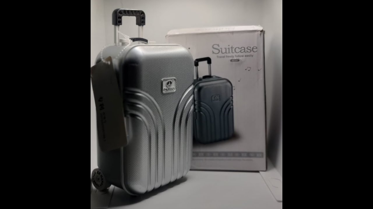 Mini Baby Rolling Travel Suitcase Money Box Dolls Suitcase Toy Mini Luggage Box (Silver