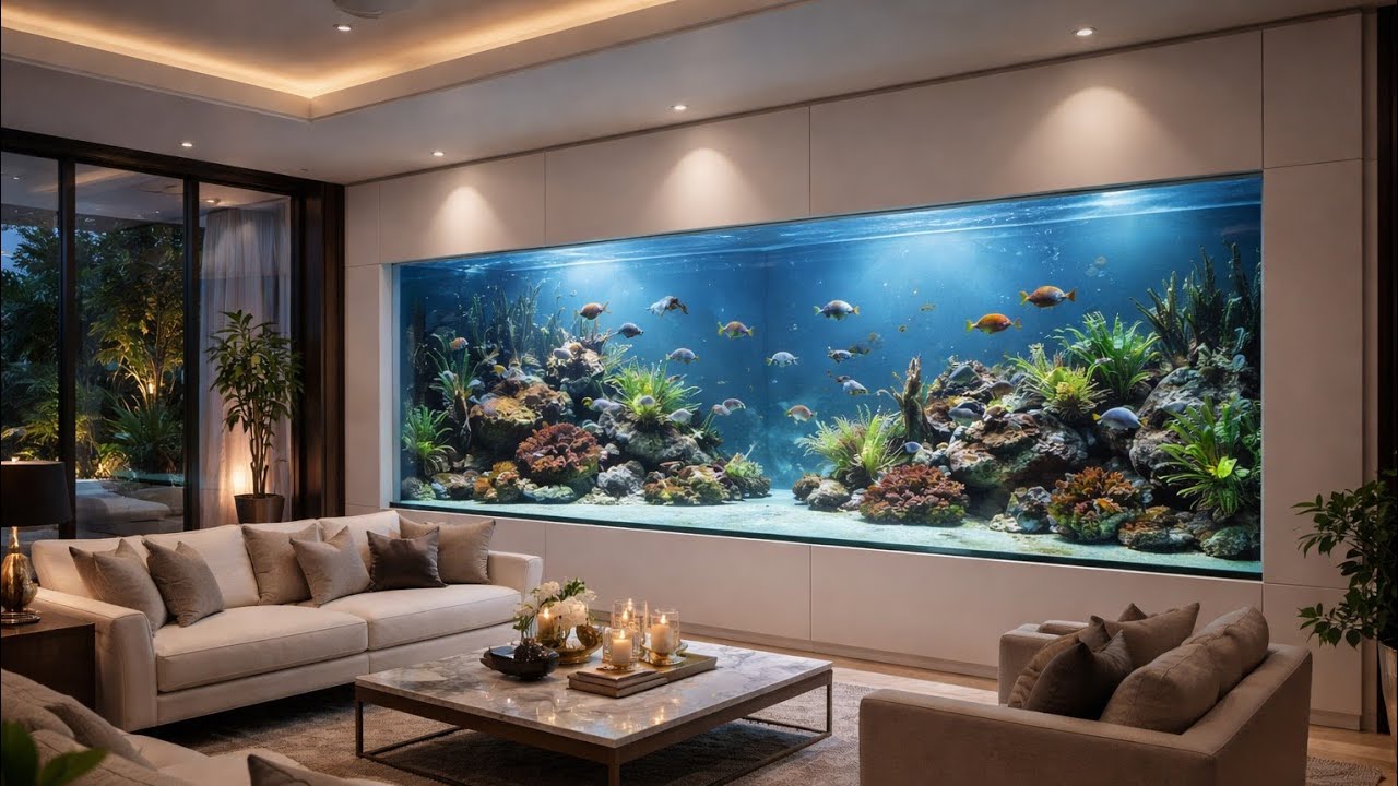 Luxury Living Redefined | Staircase Side Built-in Aquarium Design