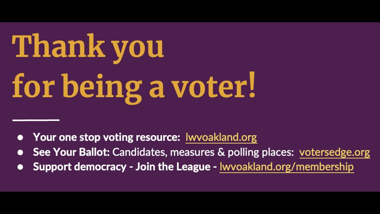 Overview of State and City November Ballot Measures-Presented by the League of Women Voters-Oakland