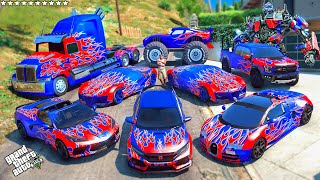 GTA 5  Stealing TRANSFORMERS 'OPTIMUS PRIME' Cars with Franklin! (Real Life Cars #82)