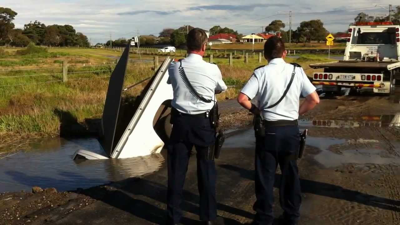 Car Accident WILLIAMSTOWN RIVER CROSSING 26 JUNE 2011 UTE IN SINK