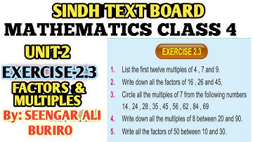 Factors | Multiples | Factors and Multiples | Exercise 2.3 | Unit 2 | Math class 4 | Math Grade 4