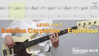 베이스 레벨업! 근음에서 슬랩까지 자연스럽게 실력이 올라간다!│Sabrina Carpenter - Espresso│BASS TAB│LESSON│악보 참치크래커 베이스