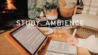 3-HOUR STUDY AMBIENCE🍁 Relaxing Stream&Fireplace Sounds for DEEP FOCUS🍁Cozy Afternoon Pomodoro Timer
