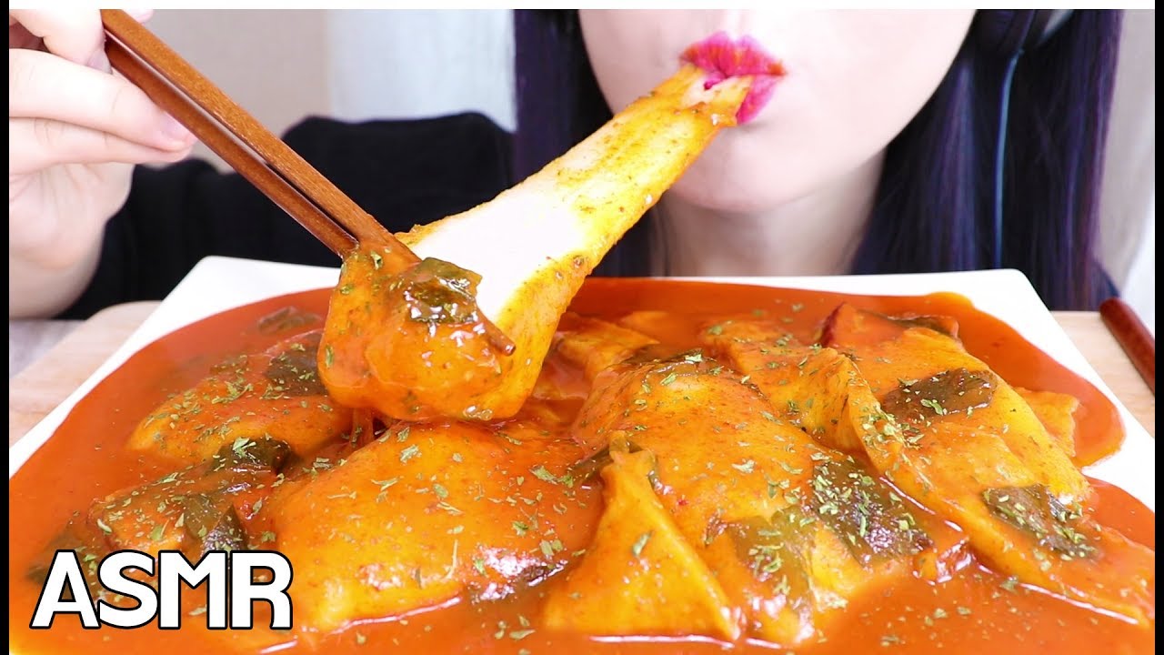 ASMR *SUPER STRETCHY* SPICY RICE CAKE, KIRI MOCHI 키리모찌 떡볶이 리얼사운드 먹방 (EATING SOUNDS)