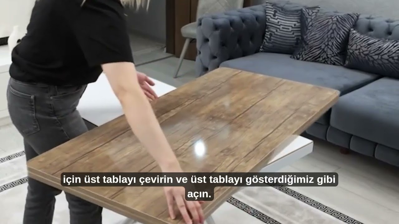 Juppo Yükselir Açılır Akıllı Sehpa | Beyaz Ayak Antiklayt MDF