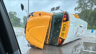 Crash involving school bus, semi-truck on westbound I-94 in Jackson County injures 4