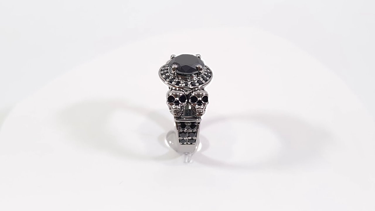 Onyx Black Skull Engagement Ring Halo Skull Wedding Ring In 10k Gold | Dfine Jewelry Store