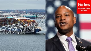 Maryland Gov. Wes Moore Leads News Conference On Key Bridge Collapse As Controlled Demolition Begins
