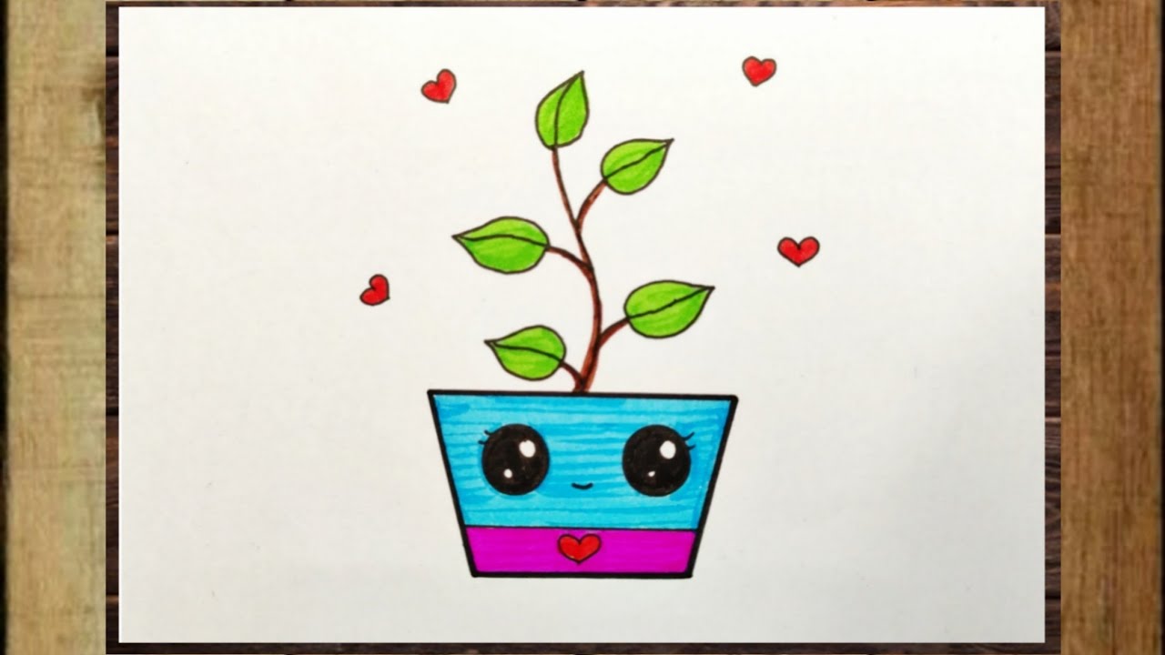 How to draw a plant with pot☘️🌴😱