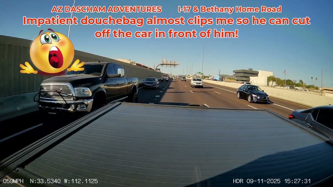 AZ DASHCAM ADVENTURES! -  Douchebag truck almost clips me to cut off another car! WTF??? 🤬
