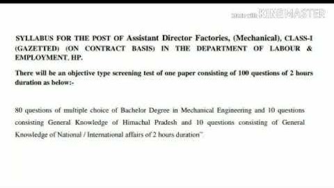 HPPSC Syllabus for the Post of Assistant Director Of Factories ( Mechanical Engineering ) !