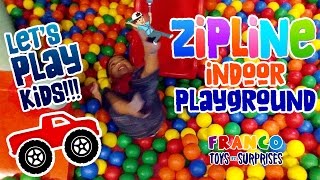 Exciting Zipline and SCARY Big Slides + colorful soft balls Inside Indoor Playground screenshot 5