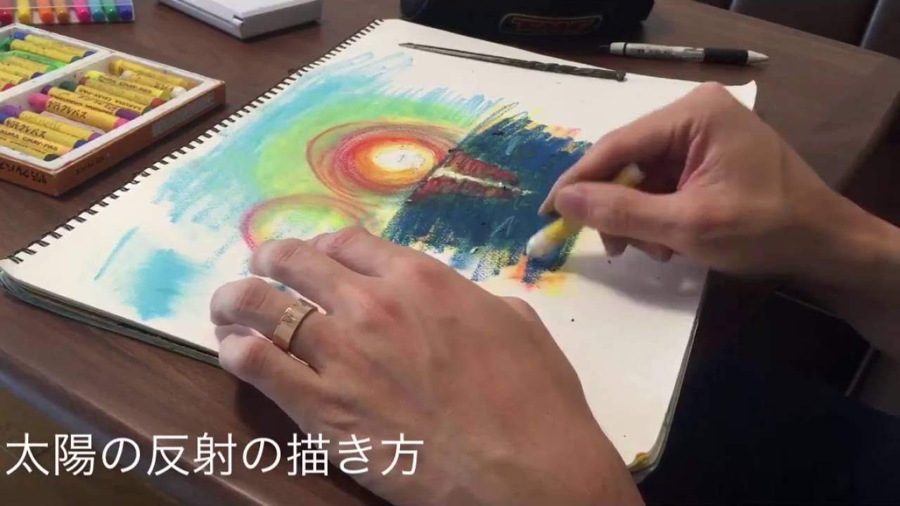 絵描き方 クレヨンで太陽と海の反射の絵を描いてみたよ Youtube