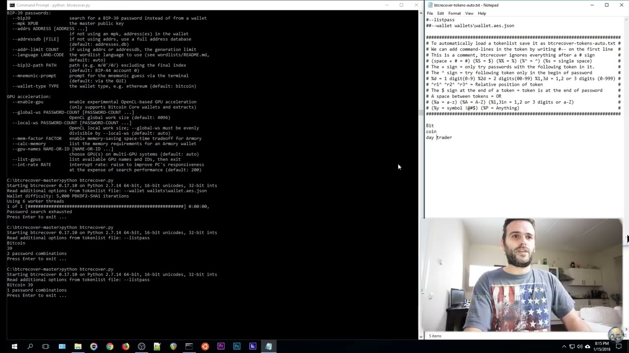 Как создать список токенов для btcrecover