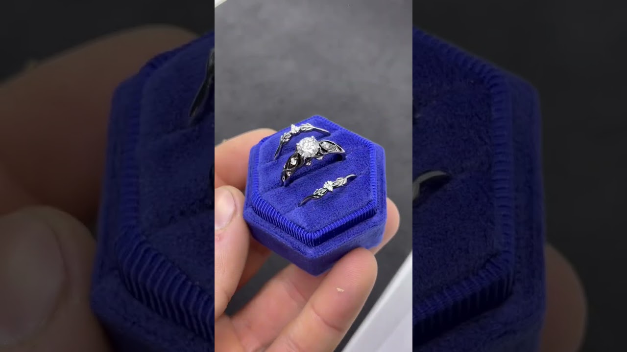 Black Gold Moissanite Celtic Engagement Ring Set.