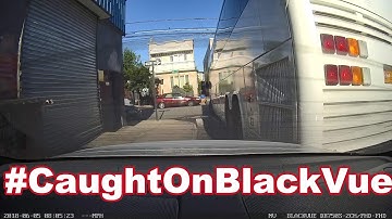 Tour Bus Hits Parked Car #CaughtOnBlackVue