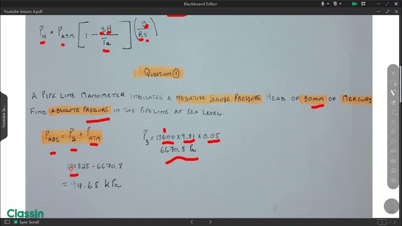 How to calculate Absolute pressure, Gauge Pressure and Atmospheric