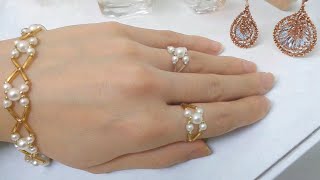 pearl beaded bracelet and rings#diyjewelery