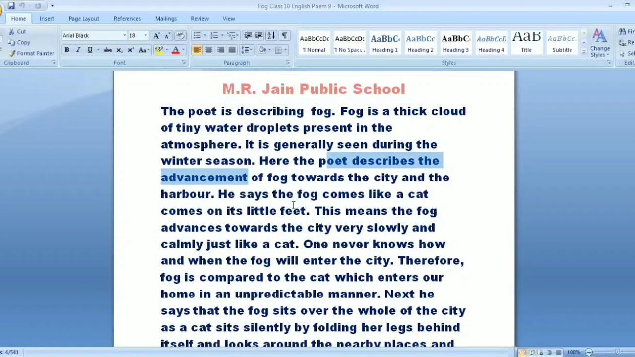 Class 10 English Poem 9 Fog Explanation YouTube
