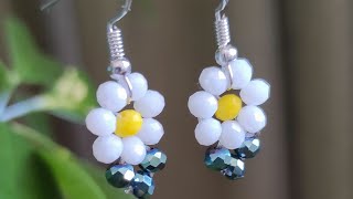Kristal Boncuktan Papatya Küpe Kolye #diy Crystal Beads Daisy Earrings Necklace #tutorial