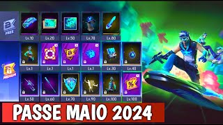 TODOS OS PRÊMIOS DO PASSE BOOYAH DE MAIO 2024 - PASSE DE ELITE REALIDADE DE PIXELS COMPLETO