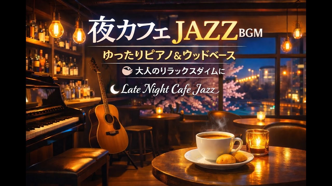 【夜カフェジャズBGM】ゆったりピアノ＆ウッドベース｜静かな夜に流れる大人の作業・リラックス音楽｜Late Night Cafe Jazz
