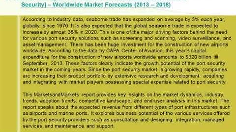 Port Security Market by Solutions Access Control, Video Surveillance Advancements to 2018