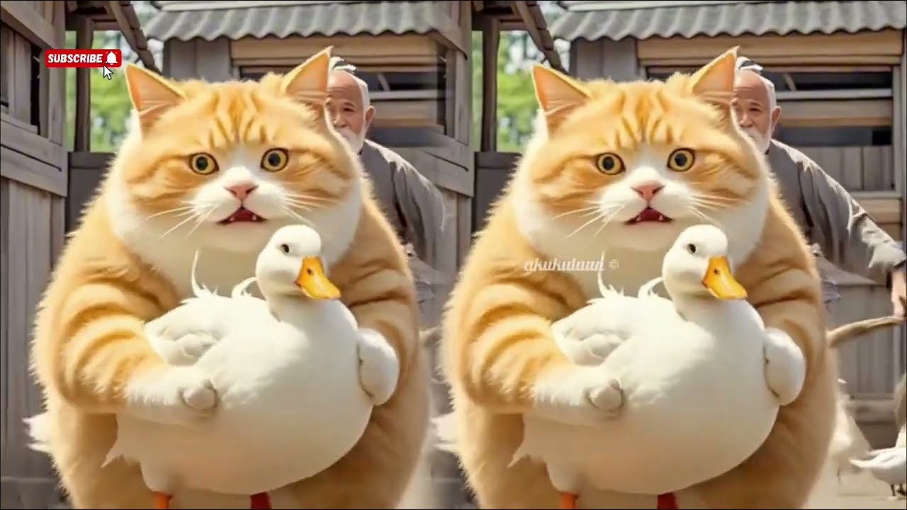 Funny cat meet drunk duck and dating with chiken 