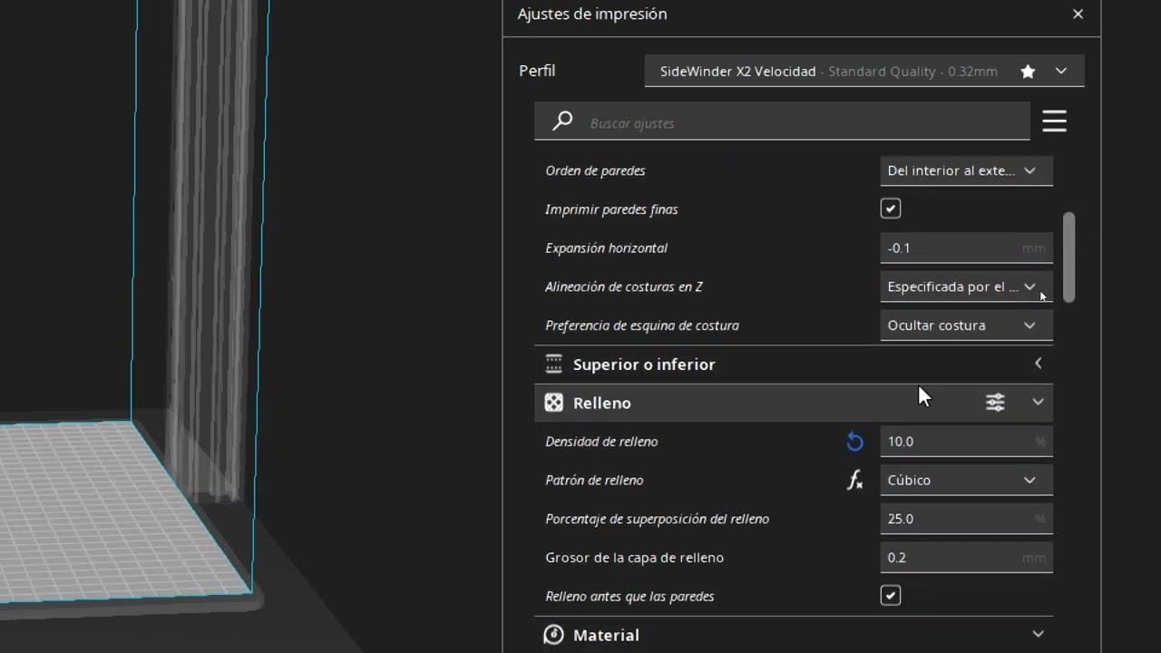 Configuración Cura - Artillery Sidewinder X2