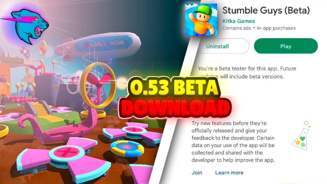 COMO BAIXAR E JOGAR A ATUALIZAÇÃO VERSÃO BETA 0.53 DO STUMBLE GUYS