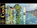 How to Paint Monet's Houses on the River with Acrylic Paints for Beginners Using 3 Colors Plus White