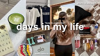 VLOG!🍵 busy \& productive days in my life, what's in my bag, new coffee shops, \& healthy habits!