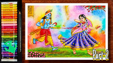 Holi Drawing | Radha Krishna Holi Drawing | Radha Krishna Drawing | Vasant Utsav Drawing |Oil pastel