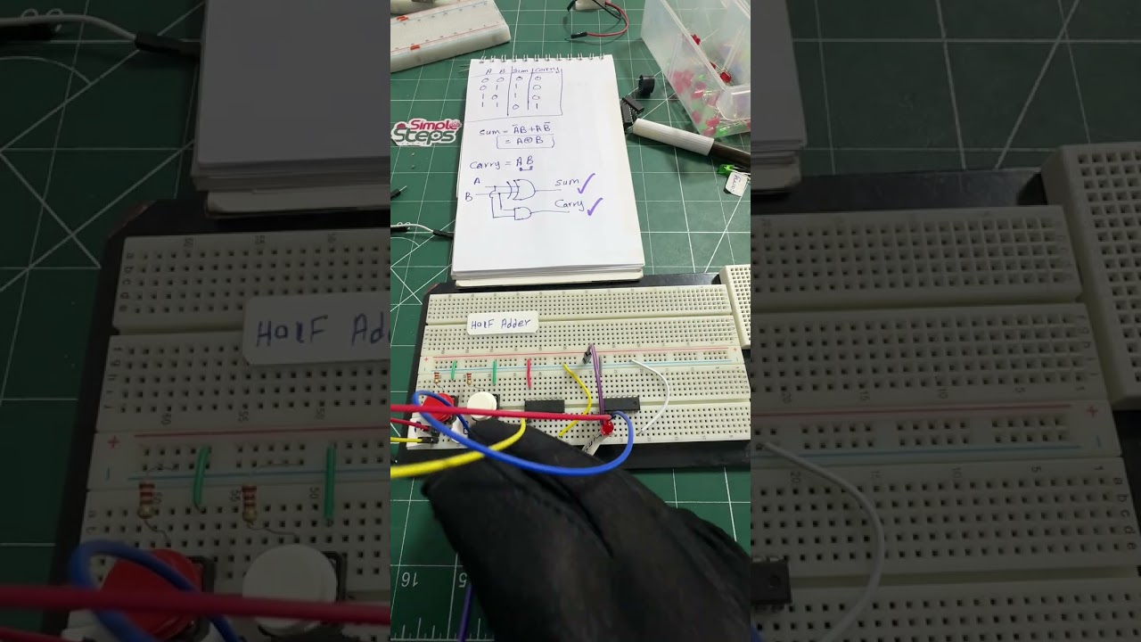 Half Adder with XOR gate (تركيب عملى تفصيلى)