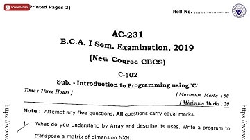 BCA 1ST SEM INTRODUCTION TO PROGRAMMING USING C AC 2019 | DBRAU