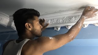 How Gypsum Plaster is installed with Molding Cornice Ceiling and Walls