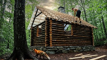24 Hours Alone in the Forest Building a Cabin from Scratch No Electricity, No Power Tools!