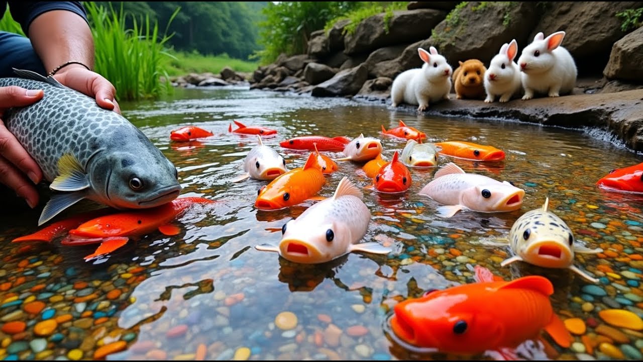 The Incredible Catch Colorful Aquarium Fish In Small Pond, Platinum Guppy, Glass Fish, Neon Fish